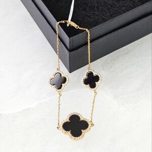 Rachel Zoe Three Clover Bracelet in Onyx and Gold Plated Sterling Silver NWT